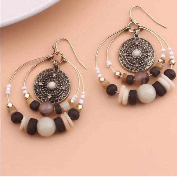 Jewelry - 2x Restocked 🆕 Tribal Beaded Hoop Earrings
